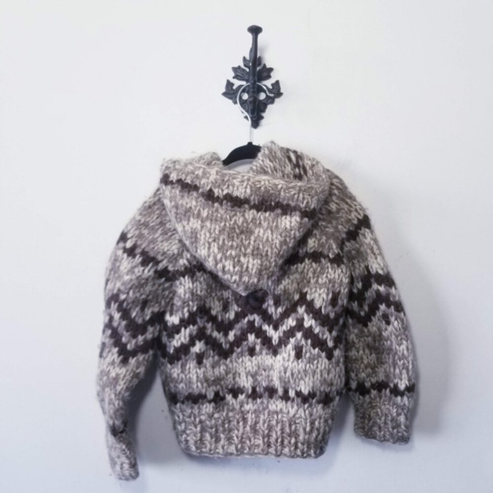 Vintage Handknit Cowichan Sweater Kids Size S Full Zip Cardigan - Picture 2 of 4